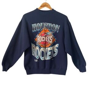 Vintage 1994 Houston Rockets Sweatshirt Team Hanes Champknit Navy Blue Mens L